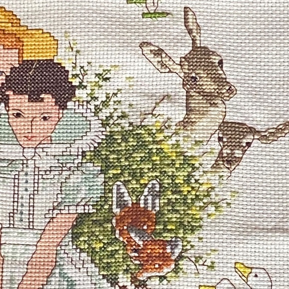 Norman Rockwell vintage cross stitch with couple & animals - Picture 5 of 16